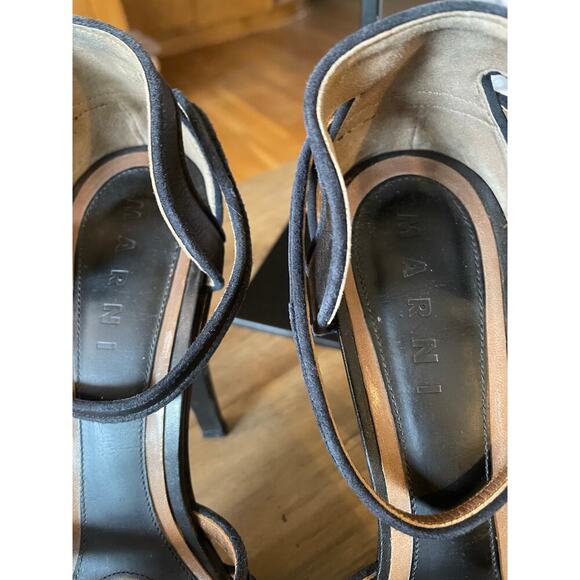 MARNI Suede and Leather Chocolate Brown Platform Strappy Heels - Picture 2 of 6